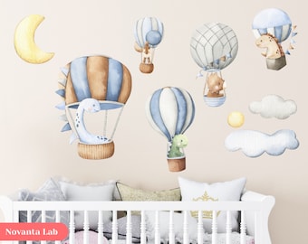Globos aerostáticos con cachorros de dinosaurio bebé Pegatina de pared para niños