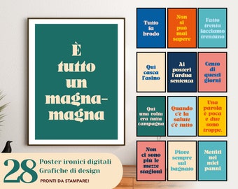 Ironic wall prints, clichés, Italian sayings, vivid colors in designer style, also as a gift. Digital to print