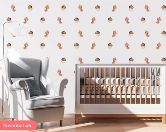 Conjunto de 90 pegatinas de pared con patrones de bosque con bellotas y pájaros