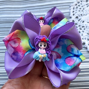 Set of 2 Hair bow clips 4 inch Grosgrain ribbon bow Hair accessories Pigtail bows  Girl hair clips Alligator clips Character bows