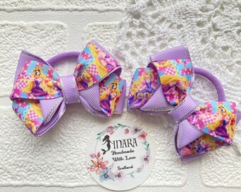 Set of 2 Hair bow bobbles 3 inch Grosgrain ribbon bow Hair accessories Pigtail bows  Girl hair nylon bobble Character bows summer bows