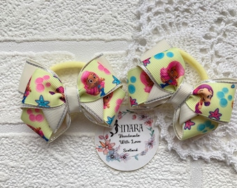 Set of 2 Hair bow bobbles 3 inch Grosgrain ribbon bow Hair accessories Pigtail bows  Girl hair nylon bobble Character bows summer bows