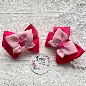 Set of 2 Hair bow bobbles 3.5 inch Grosgrain ribbon bow Hair accessories Pigtail bows  Girl hair nylon bobble bows summer bows