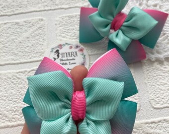 Set of 2 Hair bow bobbles 3.5 inch Grosgrain ribbon bow Hair accessories Pigtail bows  Girl hair nylon band bows summer bows