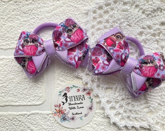 Set of 2 Hair bow bubbles 3 inch Grosgrain ribbon bow Hair accessories Pigtail bows  Girl hair nylon bubble Character bows summer bows