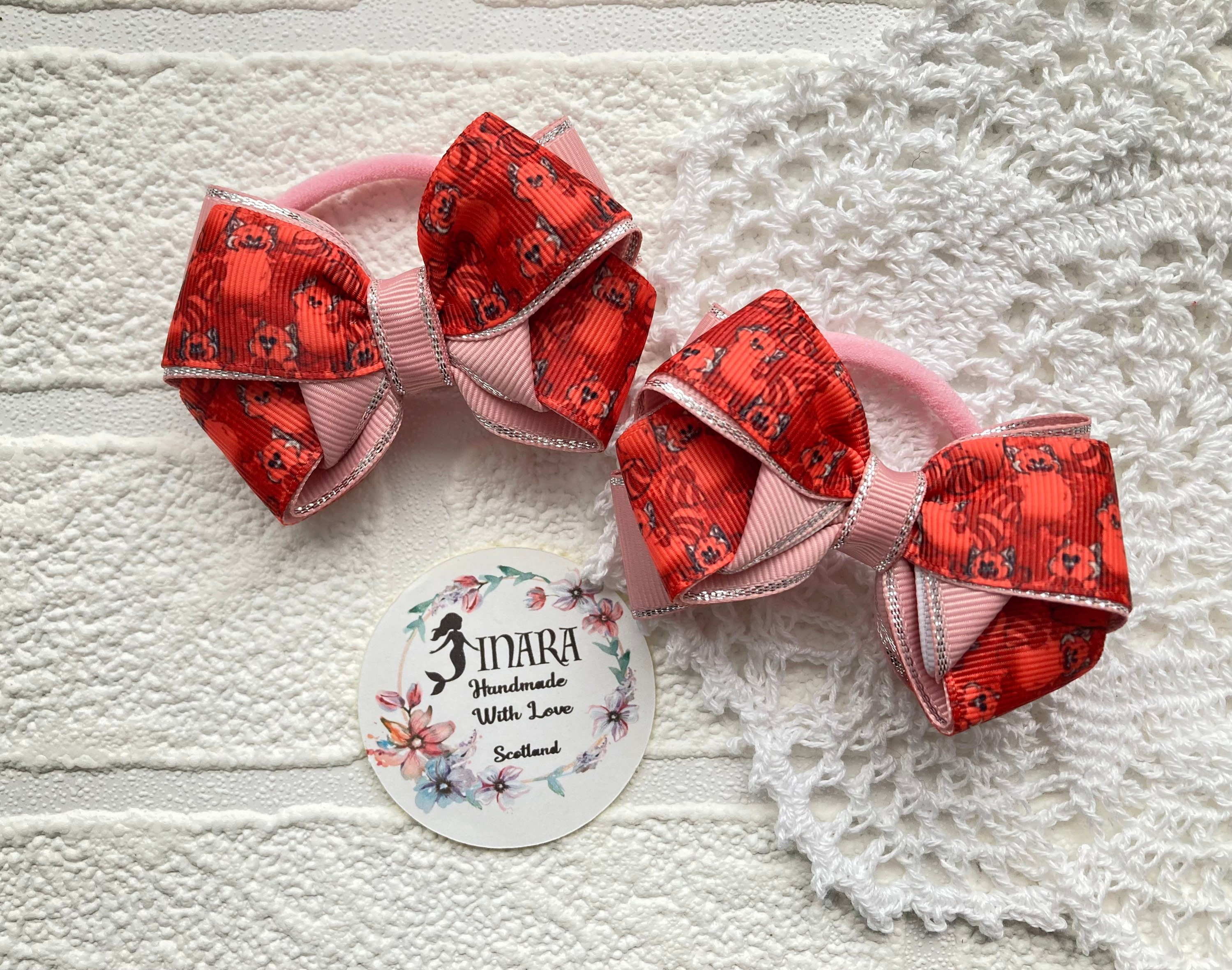 Set of 2 Hair bow bubbles 3 inch Grosgrain ribbon bow Hair accessories Pigtail bows  Girl hair Red bubble Character bows summer bows