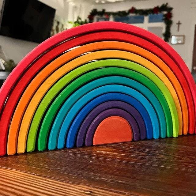 Rainbow House stacker, House stacking toy, rainbow puzzle stacker