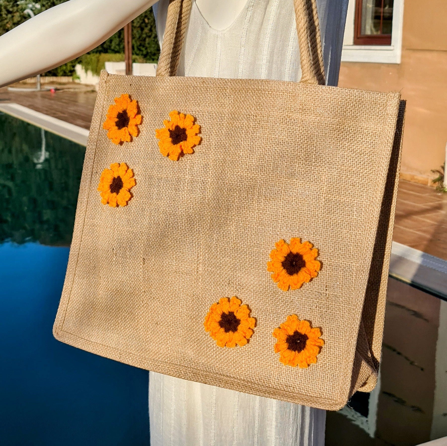 Summer Jute Bag, Tote Pool Bag, Handmade, Beach Jute Bag, Custom Tote Bag, Burlap Shoulder Bag, Large Jute Bag, Eco-Friendly Bag