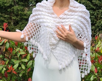 Triangle handmade shawl, Bridesmaid gift, Crocket wedding shawl, Mother gifts, bridal cover up, bridal lace wrap, bolero, shoulder cover up