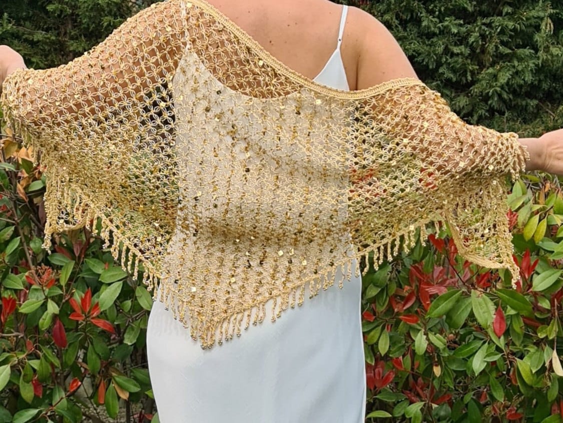 Non-metallic gold yarn for crochet shawl - knit wrap stole