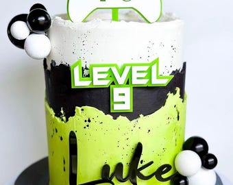Gaming Cake Topper / Personalized Gamer Birthday Topper / Game Controller / Level Up Gamers / Level Up Cake Topper