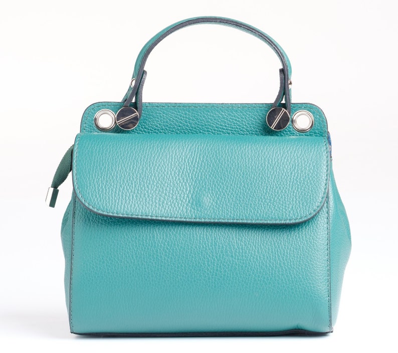 BOSCCOLO Leather Shoulder Bag Two Flaps Green Etsy