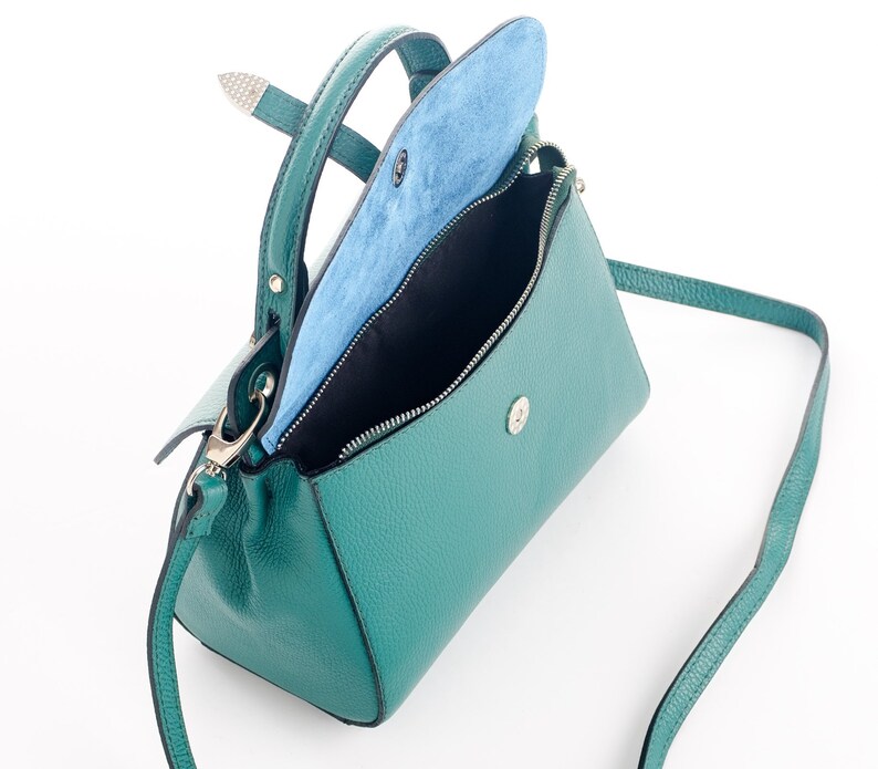 BOSCCOLO Leather Shoulder Bag Two Flaps Green Etsy