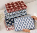 Quilted Cotton Laptop Sleeve | Botanical Print Padded Case, Sky Blue Floral Bag product logo
