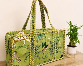 Personalized Mahjong Quilted Tote Bag, Embroidered Tile Game Night Carrier