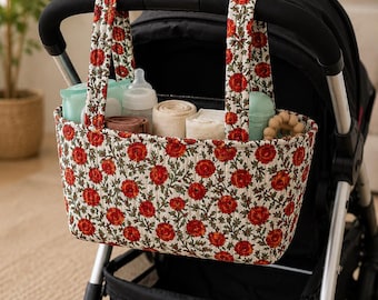 Floral Stroller Caddy: Quilted Cotton Pram Organizer