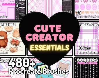 Pacchetto Procreate Creator Essentials Pennelli carini Kawaii Sfondo senza soluzione di continuità Plaid Arygle Stripes Bujo Bordi in pizzo Pacchetto console di gioco