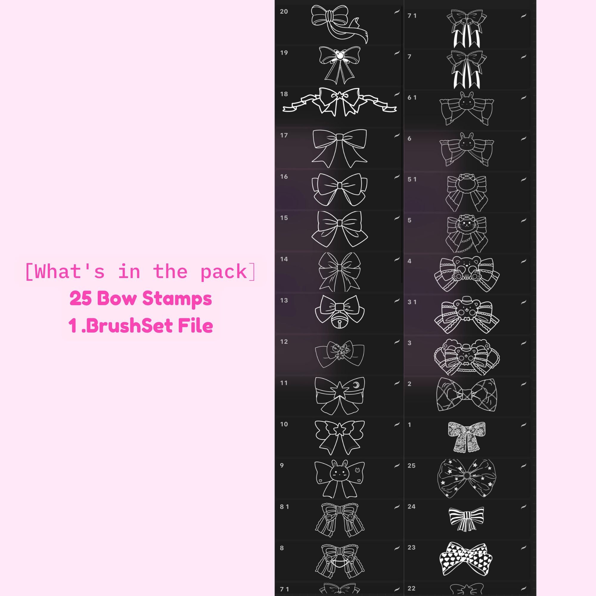Kawaii Lolita Bows Bow Procreate Brushes Stamps Sticker Elements Sticky ...