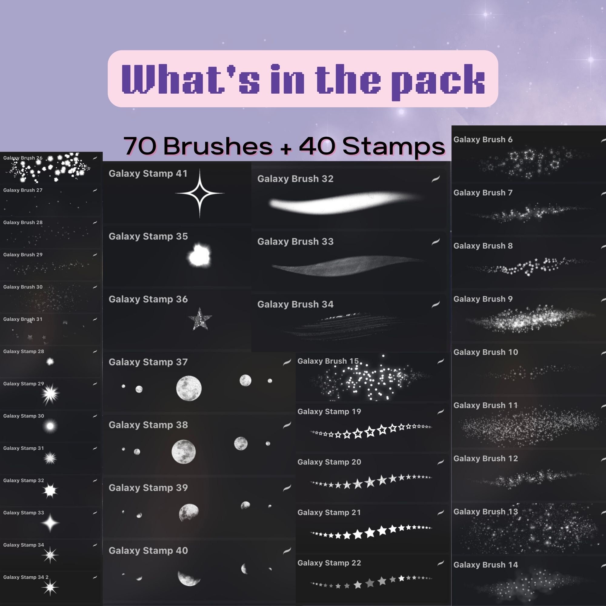 Galaxy Space Procreate Brushes Set Elements Night Sky Clouds Sparkle ...