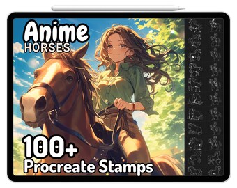 Procreate Horses Anime Stamps Animals Fantasy Brushes Riding Stallion Proportions Drawing Guides Adult Coloring Farm Pets Colouring Book