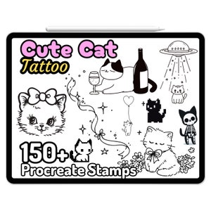 Procreate Tattoo Cute Cat Kitty Stamps Minimalist Kawaii Brushes ...
