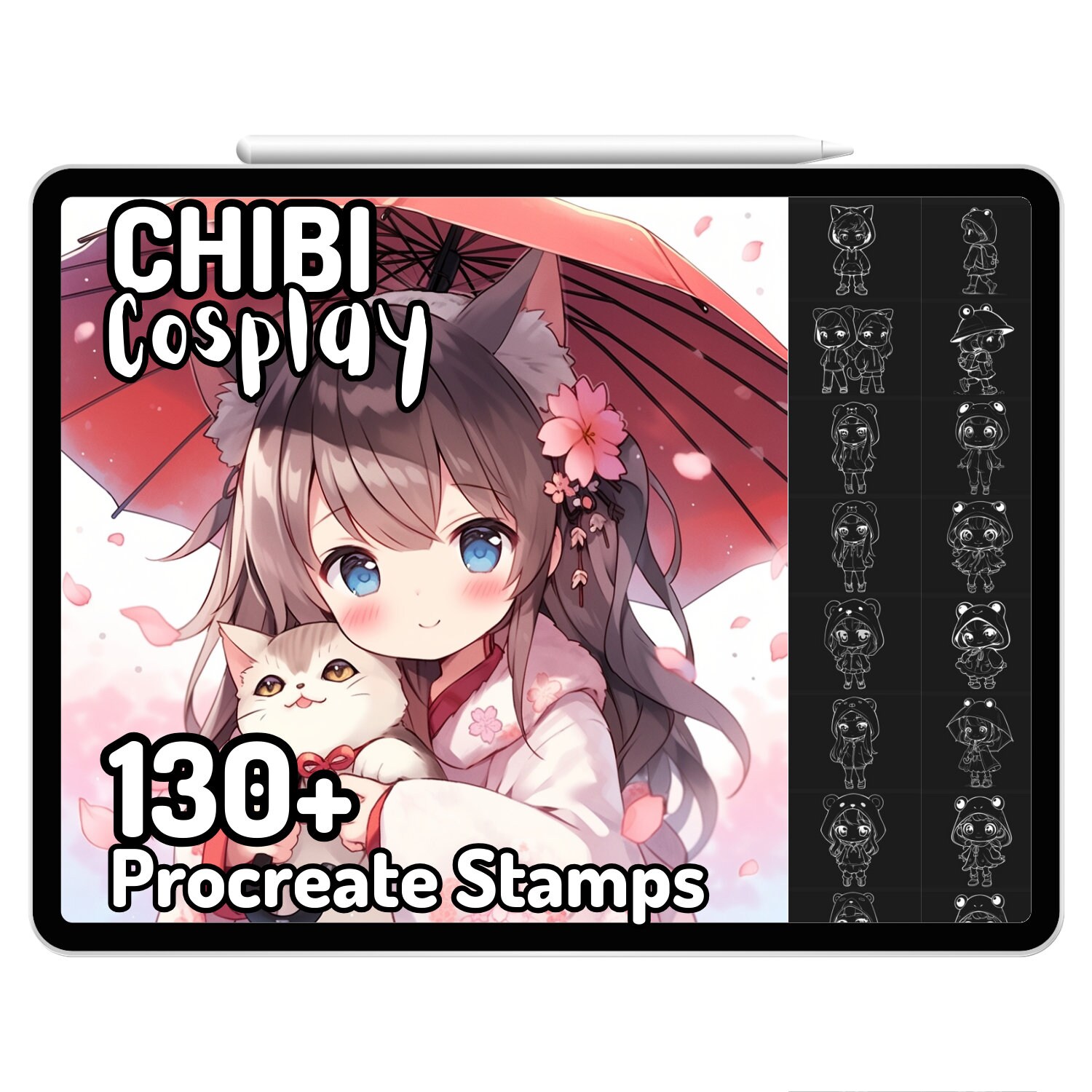 Procreate Kawaii Chibi Stamps Frog Girl Cat Girl Cute Brushes Sticker ...