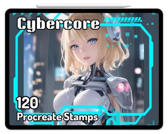 Cybercore Cyberpunk Cybertech Glitch Procreate Brushes Set Anime Computer Windows Cyber Tech Stamps Tattoo Pattern Brush Technology Elements