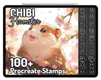 Kawaii Procreate Brushes Stamps Chibi Cute Hamster Animals Pets Sticker Elements Anime Bujo Soft Mouse Guinea Doodle Cartoon