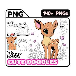 PNG Cute Deer Fawn Christmas Deercore Kawaii Doodle Food Sticker Anime Cartoon Chibi Cottagecore Kidcore Stag Milk Commercial Coloring
