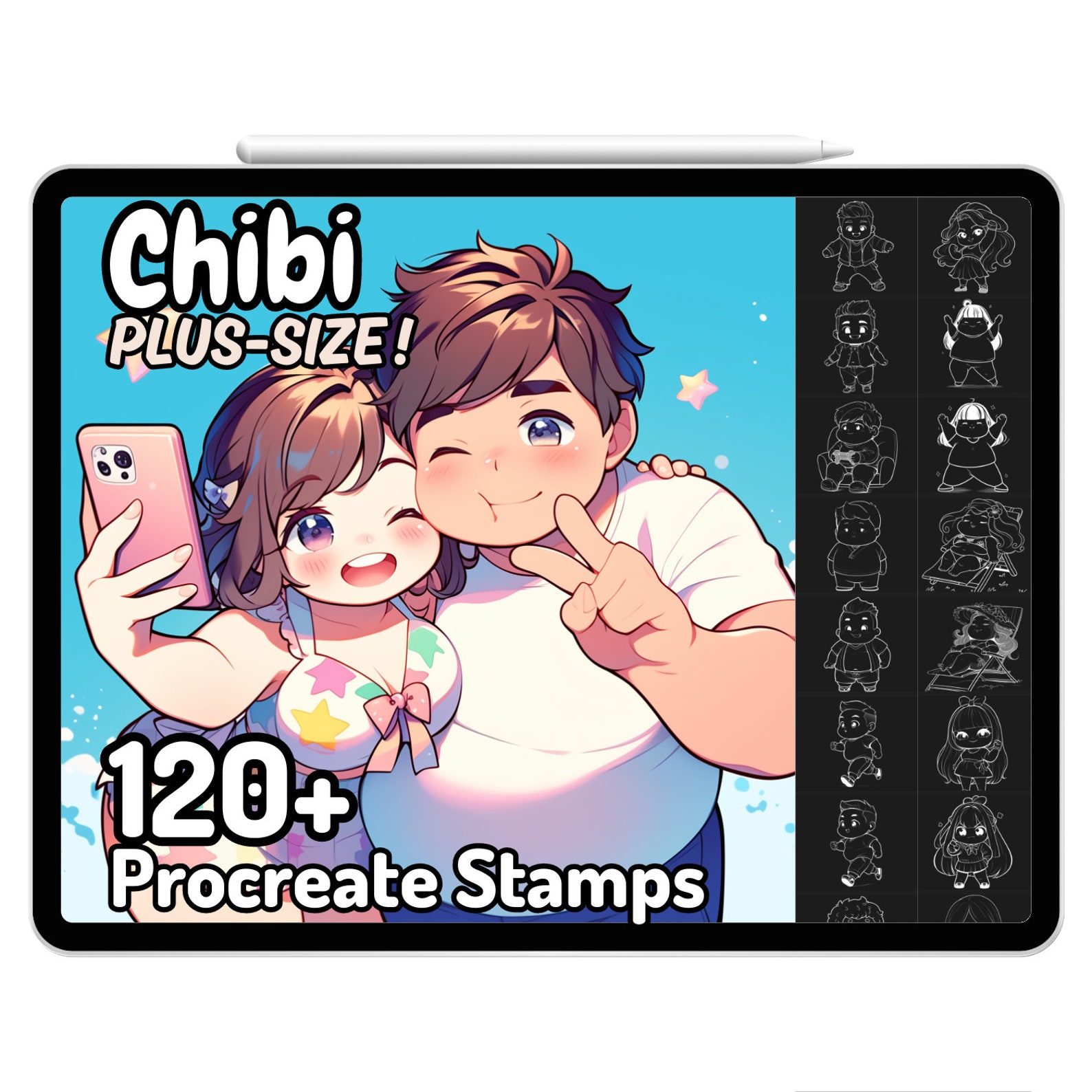 Chibi Plus Pattern Procreate Chibi Plus Size Chubby Cute Girl Boy Couple Drawing Guide ...