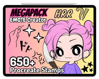 Procreate Emote Base Twitch Discord Badges Chibi Hair Words Memes Accessories Blush Hand Gesture Kawaii Character Stamps Brush Guide Bundle