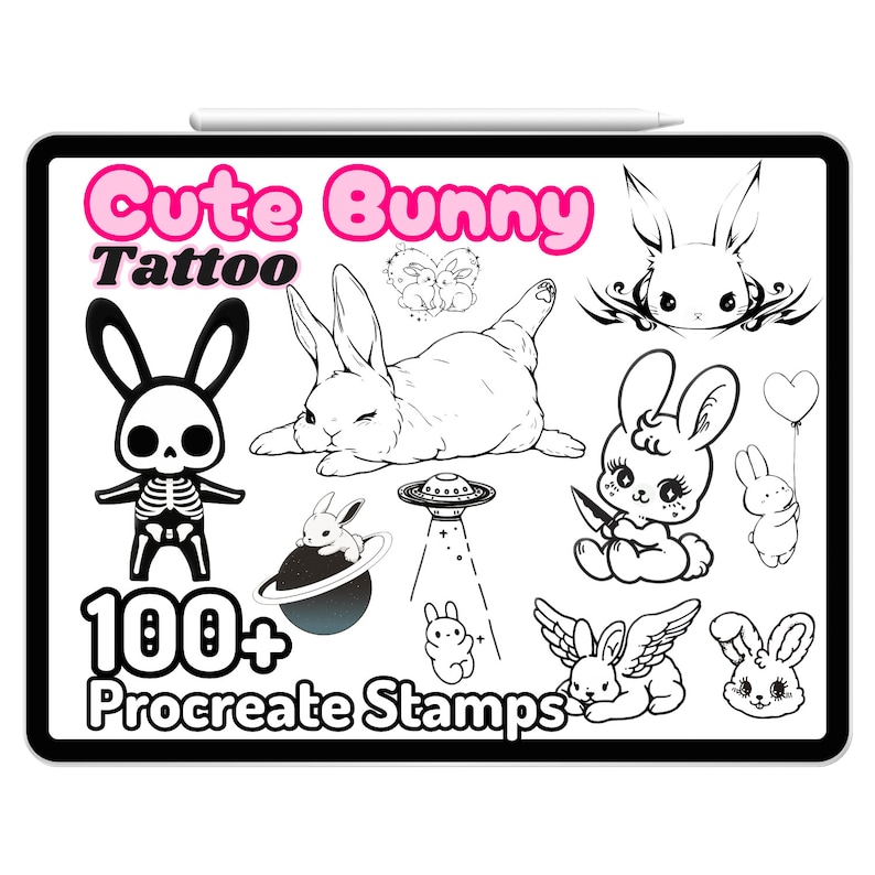 Procreate Tattoo Cute Bunny Rabbit Stamps Minimalist Kawaii Brushes ...