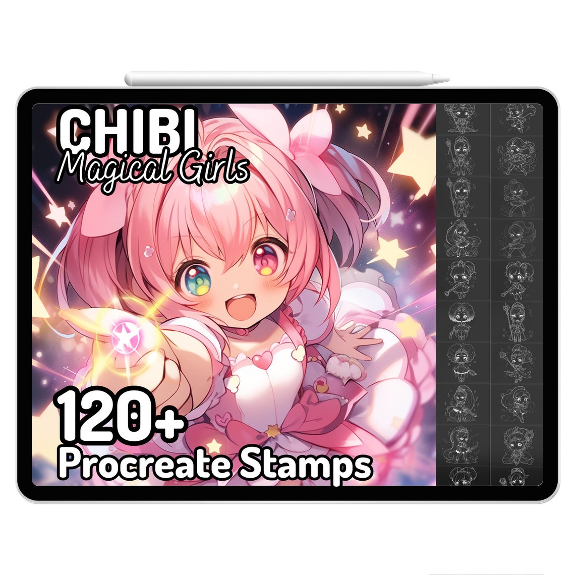 Procreate Chibi Magical Girl Girls Kawaii Cute Drawing Guide Stamps ...