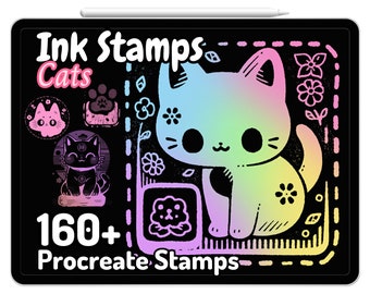 Procreate timbri a inchiostro simpatici gatti pennelli Kawaii tatuaggio gattino orientale animali domestici adesivi elementi Anime Bujo Journal Planner giapponese cinese