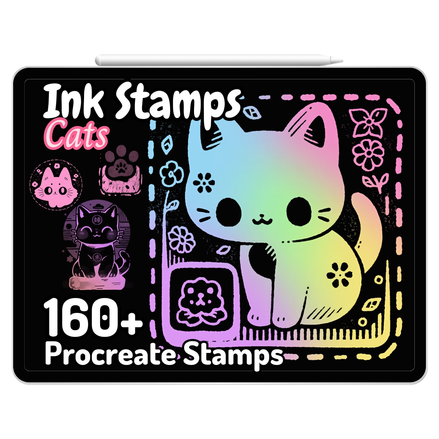Procreate Ink Stamps Cute Cats Kawaii Brushes Tattoo Oriental Kitty ...