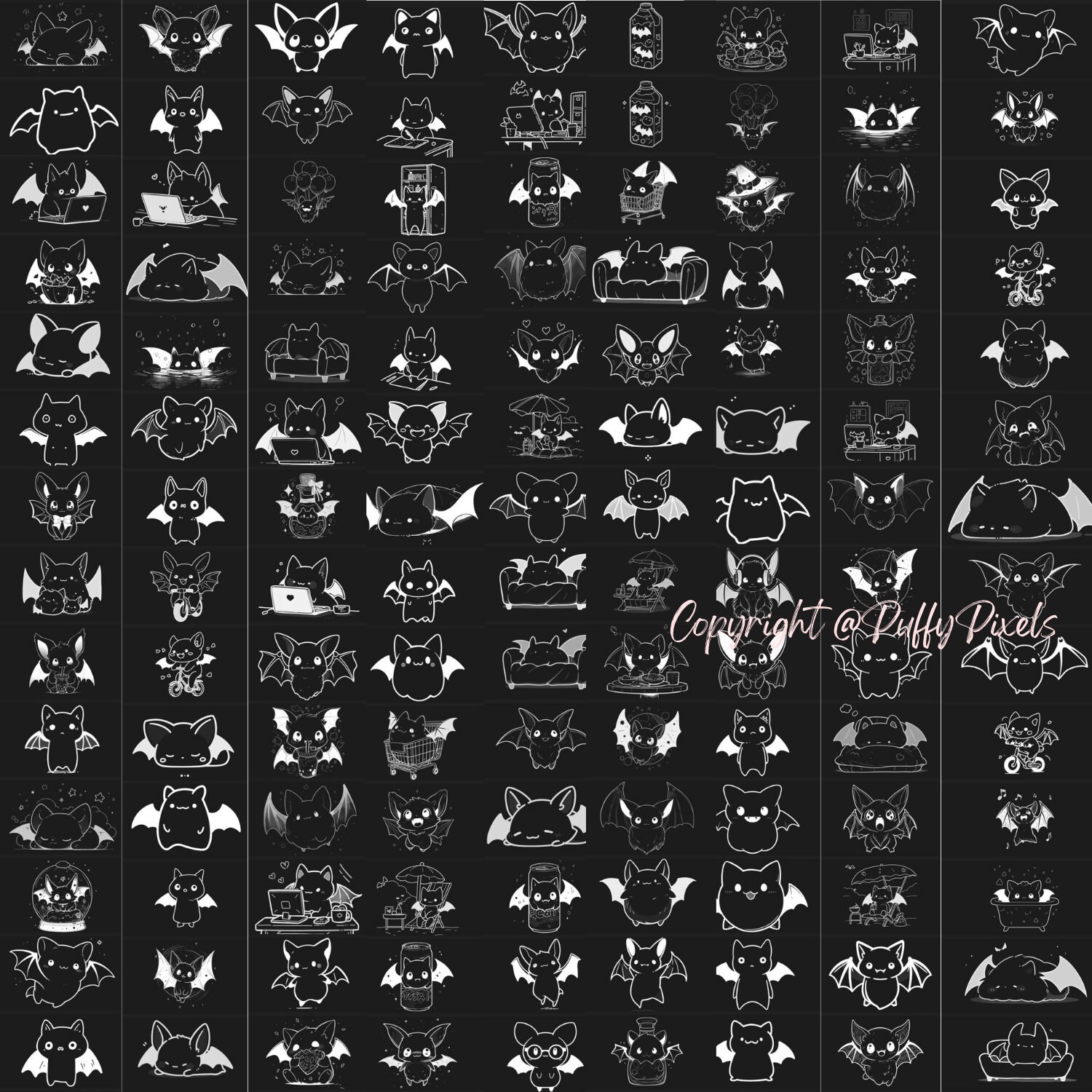 Kawaii Procreate Brushes Stamps Bat Spooky Cute Halloween Cute Doodle ...