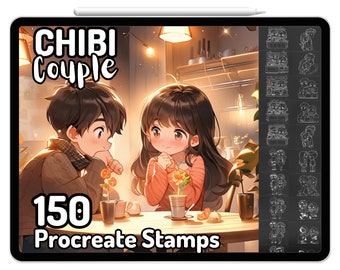 Procreate Chibi Couple Comic Manga Japanese Cute Girl Boy Lovers Character Design Poses Drawing Guide Stamps Brush Coloring Anime Boyfriend