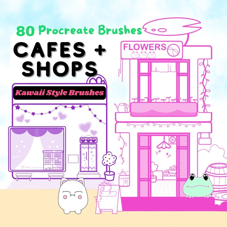 Cute Kawaii Procreate Brushes Stamps Cafe Shops Shophouse Pack Etsy