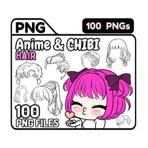 PNG Chibi Anime Hair Emote YCH Deco Decoration Base Twitch Discord Badges Symbol Memes Chibi Accessories Kawaii Character 300 Dpi Commercial