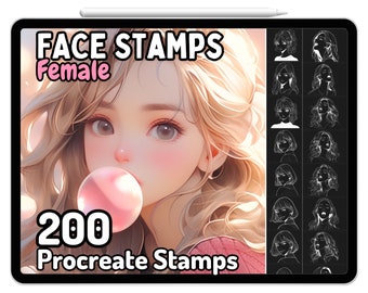 Procreate Anime Face Girl 2 Woman Female Head Brushes Stamps Cute Kawaii Pack Drawing Guides Adult Coloring Book Kpop Japanese Oriental