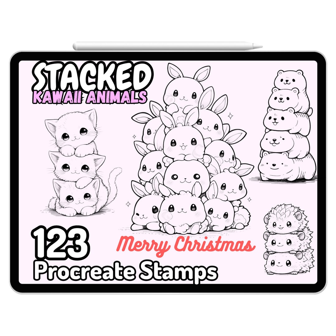 Kawaii Procreate Brushes Stamps Animals Pets Cat Dog Puppy Fat Chubby ...