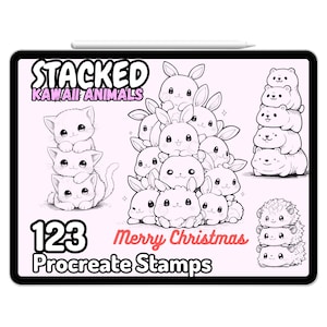 Kawaii Procreate Brushes Stamps Animals Pets Cat Dog Puppy Fat Chubby Cute Doodle Funny Sticker Hedgehog Bear Dogs Cartoon Chibi Kidcore