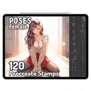 Procreate Poses Femeninas Anime Guías Corporales Sellos Chica Mujer Pinceles Lindo Paquete Kawaii Guías de Dibujo Libro para Colorear para Adultos Japonés Oriental