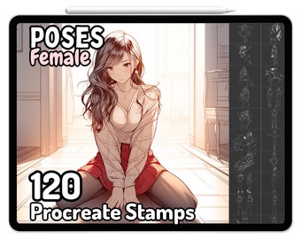 Procreate Weibliche Posen Anime Körper Guides Briefmarken Mädchen Frau Pinsel Niedlich Kawaii Pack Zeichnung Anleitungen Erwachsene Malbuch Japanisch Orientalisch