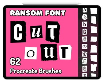 Ritaglio di una rivista Ransom Font Francobolli Y2K Procreate Pennelli Graffiti Anni '90 Elementi adesivi retrò Note adesive Post-it commerciale Estetica carina
