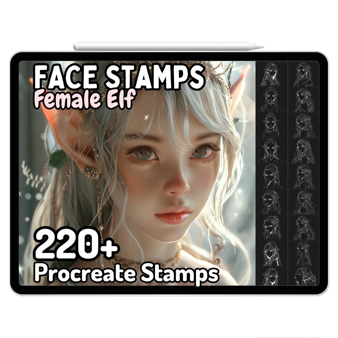 Procreate Anime Elf Face Head Brushes Stamps Girl Fantasy Woman Female ...