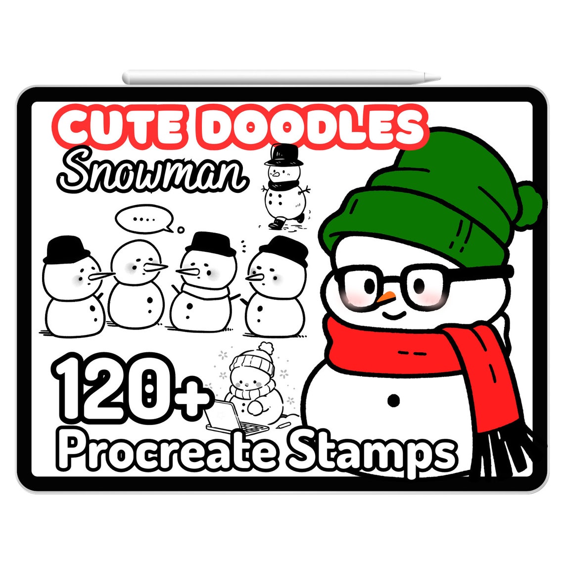 Procreate Brushes Stamps Cute Snowman Kawaii Doodle Christmas Holiday ...