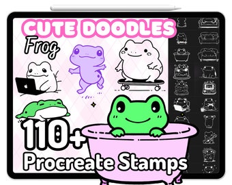 Kawaii Procreate Brushes Stamps Frog Froggie Cute Doodle Food Sticker Elements Anime Cottagecore Cartoon Chibi Frogcore Kidcore Aesthetic