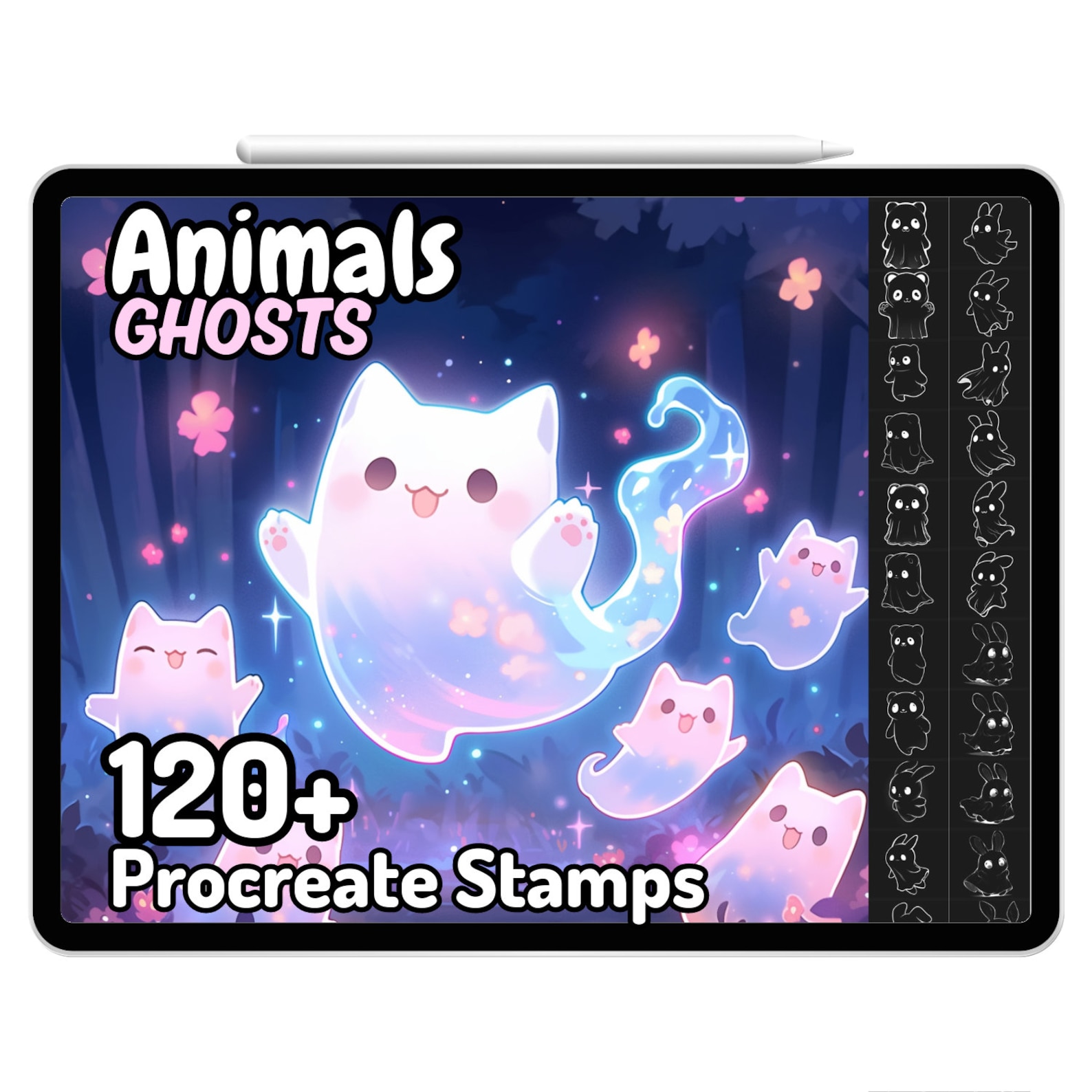 Procreate Cute Ghosts Animals Kawaii Tattoo Chibi Halloween Spooky ...
