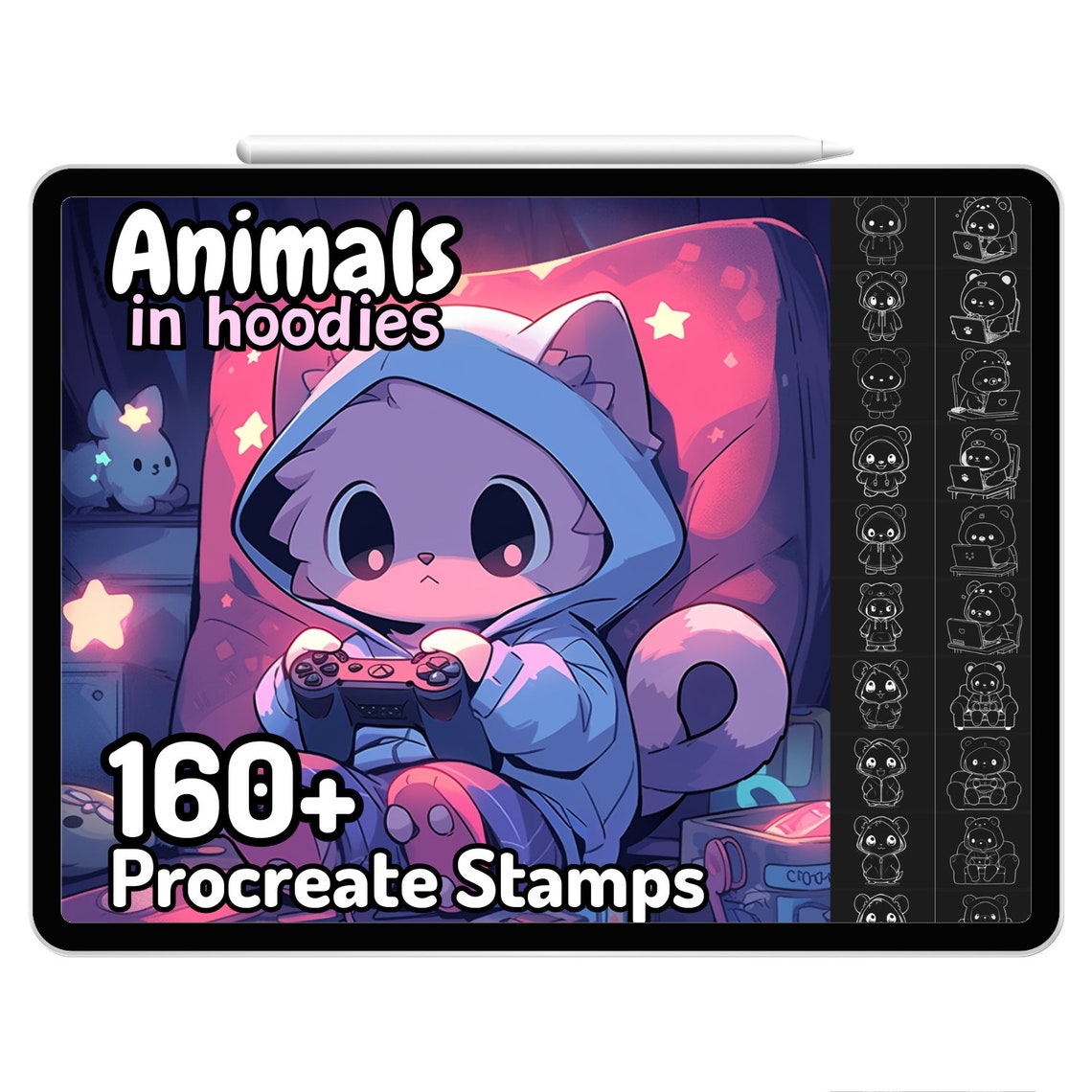 Kawaii Procreate Brushes Stamps Cute Animals Hoodie Streetwear Anime ...